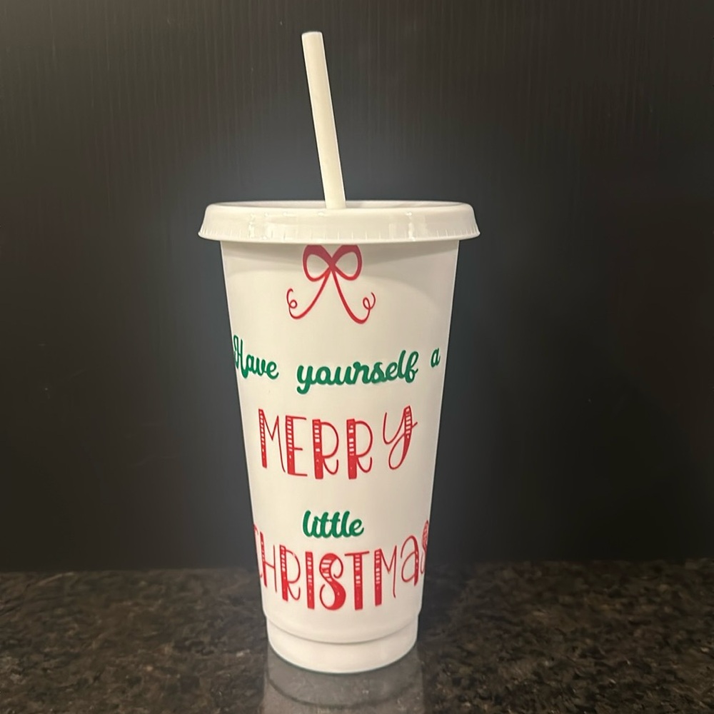 Christmas tumbler with straw. NWOT.